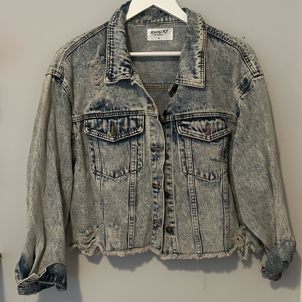 Vintage Wash Distressed Denim Jacket “Hotty Toddy” Graphic Size L